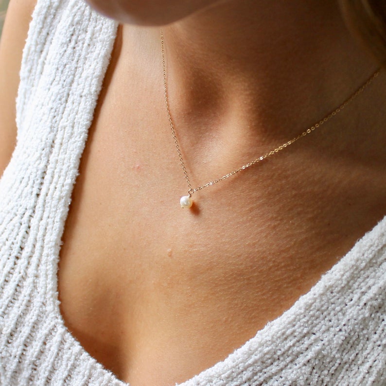 Classic Pearl Pendant Necklace in Pure 14k Gold