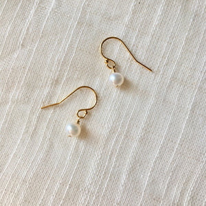 Dainty 14k gold and pearl dangle earrings