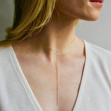 Load image into Gallery viewer, Simple 14k gold and pearl lariat necklace
