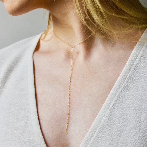 Herkimer diamond lariat necklace in pure gold
