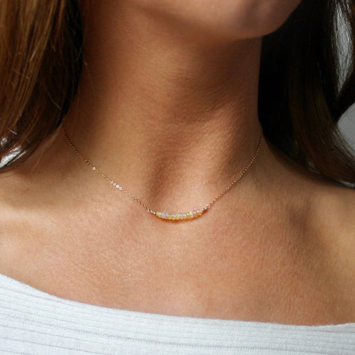 Welo opal necklace made with 14k gold