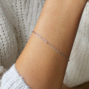 White gold paperclip cable chain bracelet