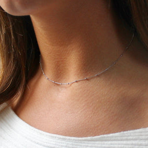 White Gold Beaded Chain Necklace