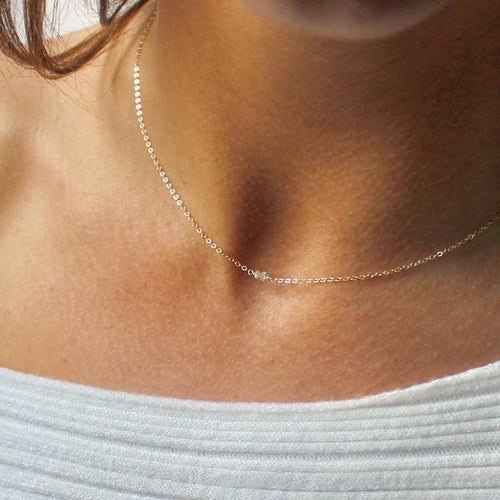 Raw diamond necklace in pure 14k gold