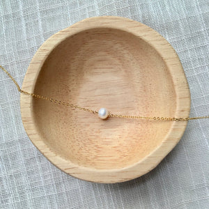 Simple Centered Pearl Necklace on 14k Gold Chain