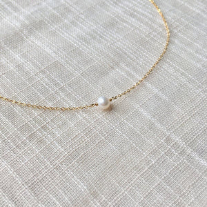 Simple Centered Pearl Necklace on 14k Gold Chain