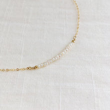 Load image into Gallery viewer, Tiny pearl bar necklace in solid 14k gold

