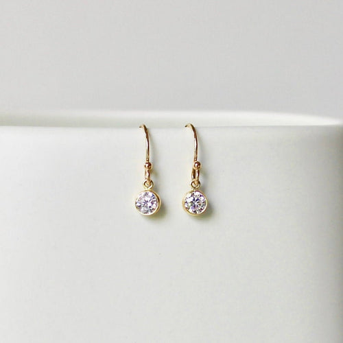 tiny cz diamond dangle earrings