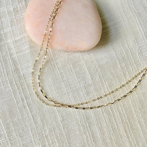 Dainty dual chain necklace in 14k gold