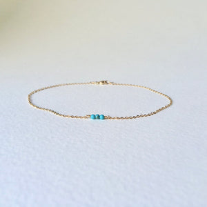 Turquoise anklet in solid gold