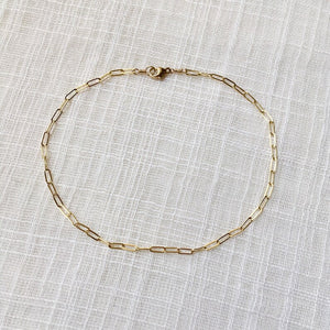 Paperclip Cable Chain Anklet in Pure 14 Gold