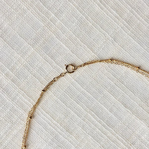 Dual Chain Necklace with Moonstone in Solid 14k Gold