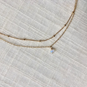 Dual Chain Necklace with Moonstone in Solid 14k Gold