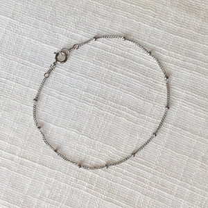Dainty Bead Chain Bracelet in White Gold
