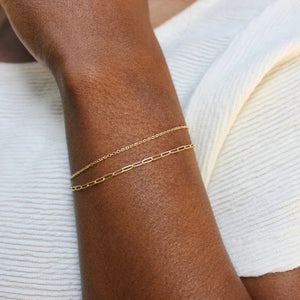 Layered Dainty Paperclip Chain Bracelet in 14k Rose Gold