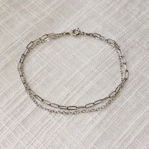 Layered Dainty Paperclip Chain Bracelet in 14k White Gold