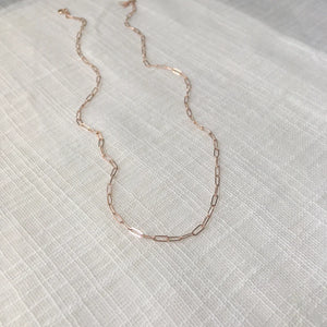 Simple Paper Clip Chain Necklace in 14k Solid Rose Gold