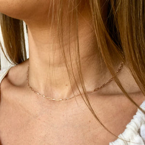 Simple Paper Clip Chain Necklace in 14k Solid Rose Gold
