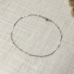 Tiny Beaded Chain Anklet in Pure White Gold