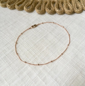 Tiny Beaded Chain Anklet in 14k Rose Gold