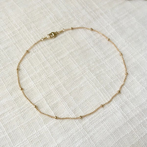 Tiny Beaded Chain Anklet in Pure 14 Gold